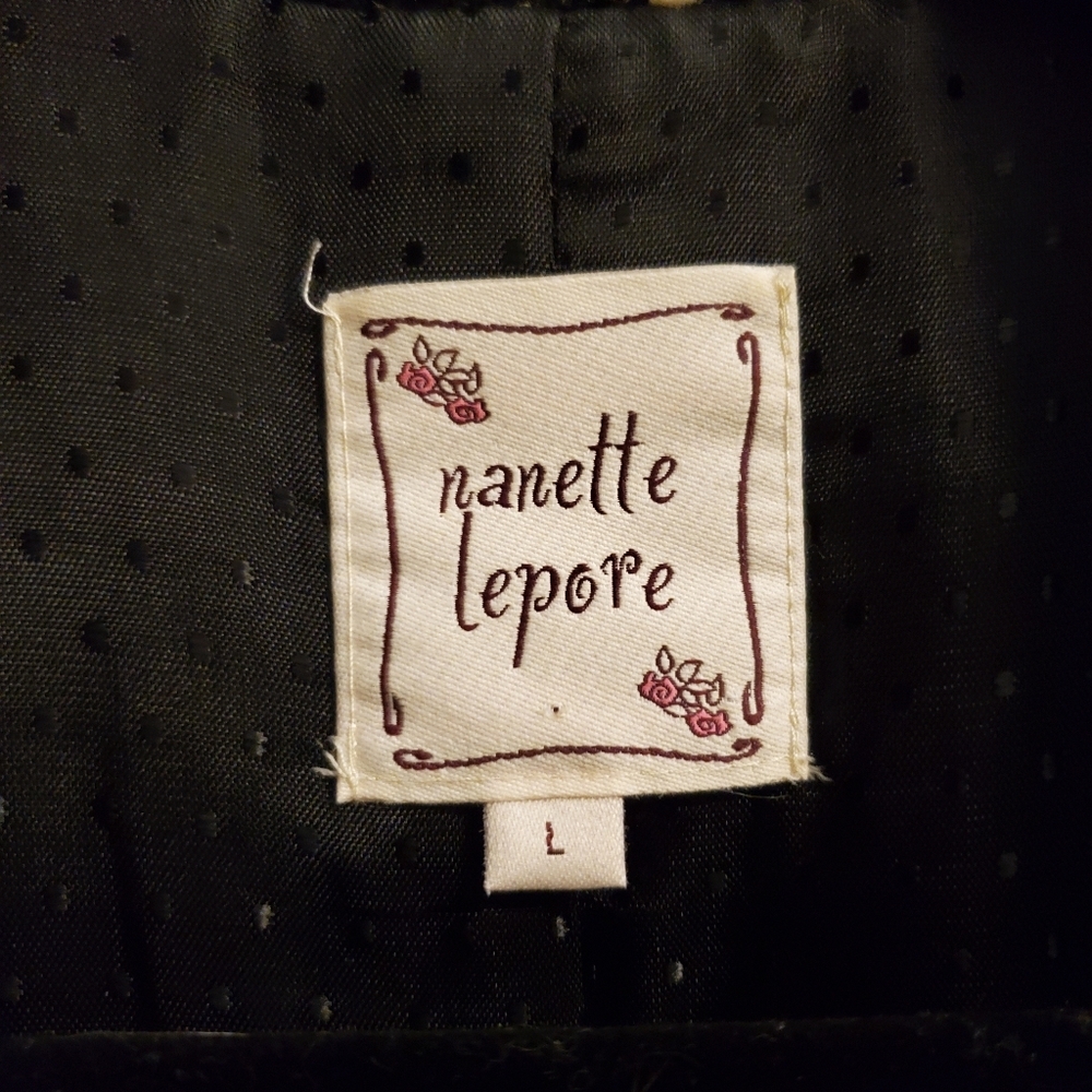 Nanette Lepore Black and White Tweed Coat with Trim - Picture 3 of 6